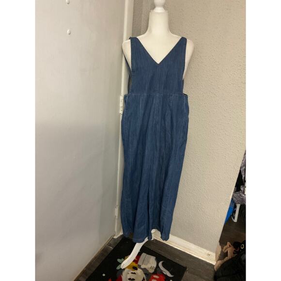 Forever 21 Denim V-Neck Adjustable Wideleg Jumpsuit/Overalls  S Boho Festival - Picture 1 of 11